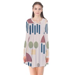 Art Background Abstract Design Long Sleeve V-neck Flare Dress