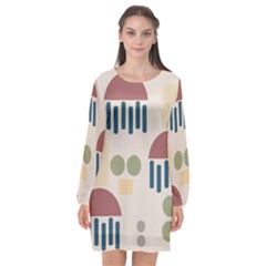 Art Background Abstract Design Long Sleeve Chiffon Shift Dress 