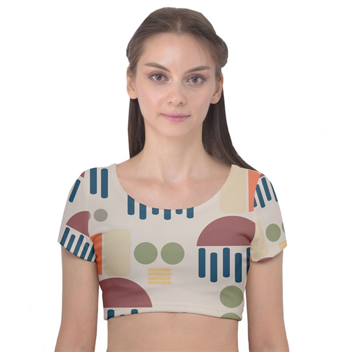 Art Background Abstract Design Velvet Short Sleeve Crop Top 