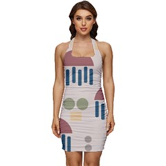 Art Background Abstract Design Sleeveless Wide Square Neckline Ruched Bodycon Dress