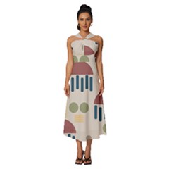 Art Background Abstract Design Sleeveless Cross Front Cocktail Midi Chiffon Dress