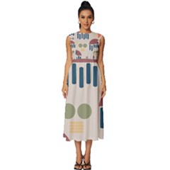 Art Background Abstract Design Sleeveless Round Neck Midi Dress