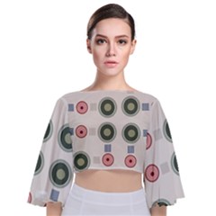 Art Design Round Drawing Abstract Tie Back Butterfly Sleeve Chiffon Top