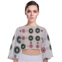 Art Design Round Drawing Abstract Tie Back Butterfly Sleeve Chiffon Top View1