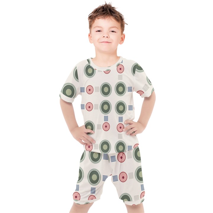 Art Design Round Drawing Abstract Kids  Tee and Shorts Set