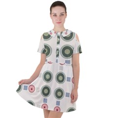 Art Design Round Drawing Abstract Short Sleeve Shoulder Cut Out Dress 