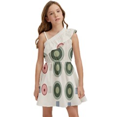 Art Design Round Drawing Abstract Kids  One Shoulder Party Dress