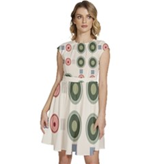 Art Design Round Drawing Abstract Cap Sleeve High Waist Dress