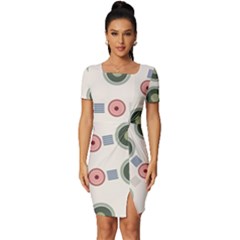 Art Design Round Drawing Abstract Fitted Knot Split End Bodycon Dress