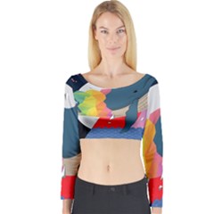 Whale Moon Ocean Digital Art Long Sleeve Crop Top