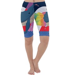 Whale Moon Ocean Digital Art Cropped Leggings 