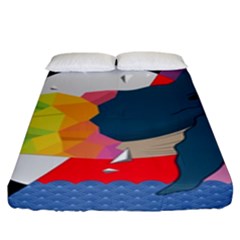 Whale Moon Ocean Digital Art Fitted Sheet (king Size)