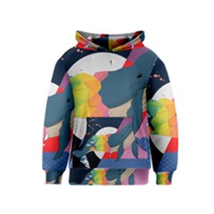 Whale Moon Ocean Digital Art Kids  Pullover Hoodie