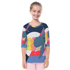 Whale Moon Ocean Digital Art Kids  Quarter Sleeve Raglan Tee