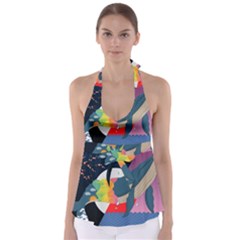 Whale Moon Ocean Digital Art Babydoll Tankini Top by Jancukart