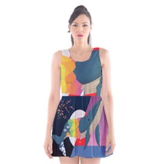 Whale Moon Ocean Digital Art Scoop Neck Skater Dress