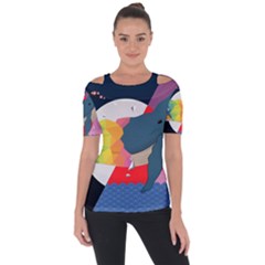 Whale Moon Ocean Digital Art Shoulder Cut Out Short Sleeve Top