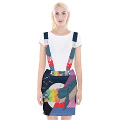 Whale Moon Ocean Digital Art Braces Suspender Skirt