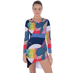 Whale Moon Ocean Digital Art Asymmetric Cut-out Shift Dress