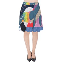 Whale Moon Ocean Digital Art Velvet High Waist Skirt