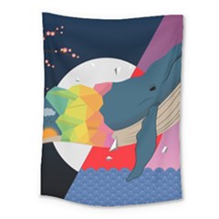 Whale Moon Ocean Digital Art Medium Tapestry