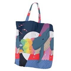 Whale Moon Ocean Digital Art Giant Grocery Tote by Jancukart