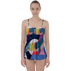 Whale Moon Ocean Digital Art Babydoll Tankini Set