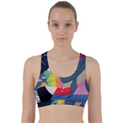 Whale Moon Ocean Digital Art Back Weave Sports Bra by Jancukart