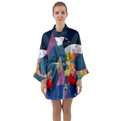 Whale Moon Ocean Digital Art Long Sleeve Satin Kimono