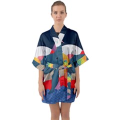 Whale Moon Ocean Digital Art Half Sleeve Satin Kimono 