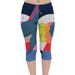 Whale Moon Ocean Digital Art Velvet Capri Leggings 