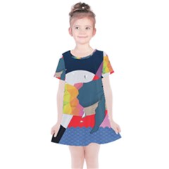 Whale Moon Ocean Digital Art Kids  Simple Cotton Dress by Jancukart