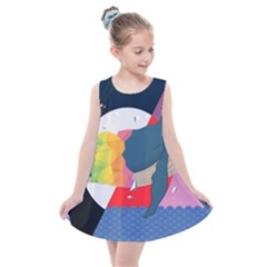 Whale Moon Ocean Digital Art Kids  Summer Dress