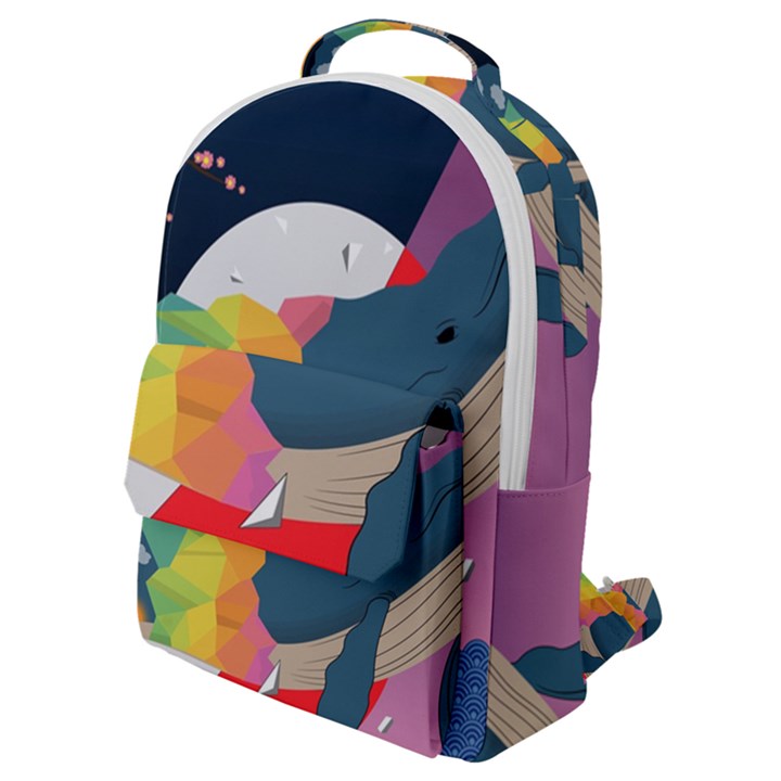 Whale Moon Ocean Digital Art Flap Pocket Backpack (Small)