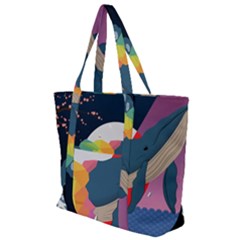 Whale Moon Ocean Digital Art Zip Up Canvas Bag by Jancukart