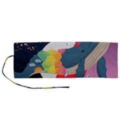 Whale Moon Ocean Digital Art Roll Up Canvas Pencil Holder (m) by Jancukart