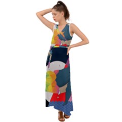 Whale Moon Ocean Digital Art V-neck Chiffon Maxi Dress