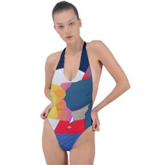 Whale Moon Ocean Digital Art Backless Halter One Piece Swimsuit