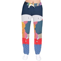 Whale Moon Ocean Digital Art Women Velvet Drawstring Pants