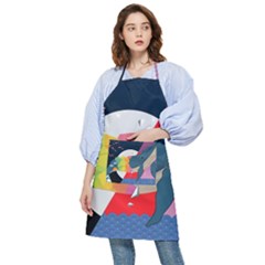 Whale Moon Ocean Digital Art Pocket Apron by Jancukart