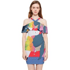 Whale Moon Ocean Digital Art Shoulder Frill Bodycon Summer Dress