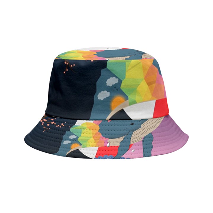 Whale Moon Ocean Digital Art Inside Out Bucket Hat