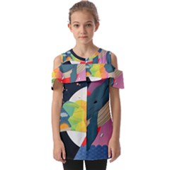 Whale Moon Ocean Digital Art Fold Over Open Sleeve Top