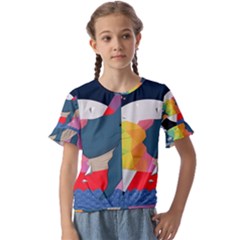 Whale Moon Ocean Digital Art Kids  Cuff Sleeve Scrunch Bottom Tee