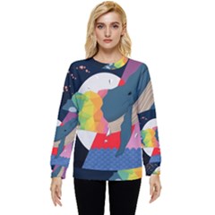 Whale Moon Ocean Digital Art Hidden Pocket Sweatshirt