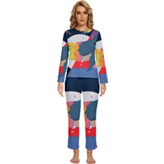 Whale Moon Ocean Digital Art Womens  Long Sleeve Lightweight Pajamas Set