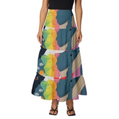 Whale Moon Ocean Digital Art Tiered Ruffle Maxi Skirt