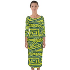 Abstract Background Graphic Quarter Sleeve Midi Bodycon Dress