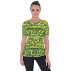 Abstract Background Graphic Shoulder Cut Out Short Sleeve Top