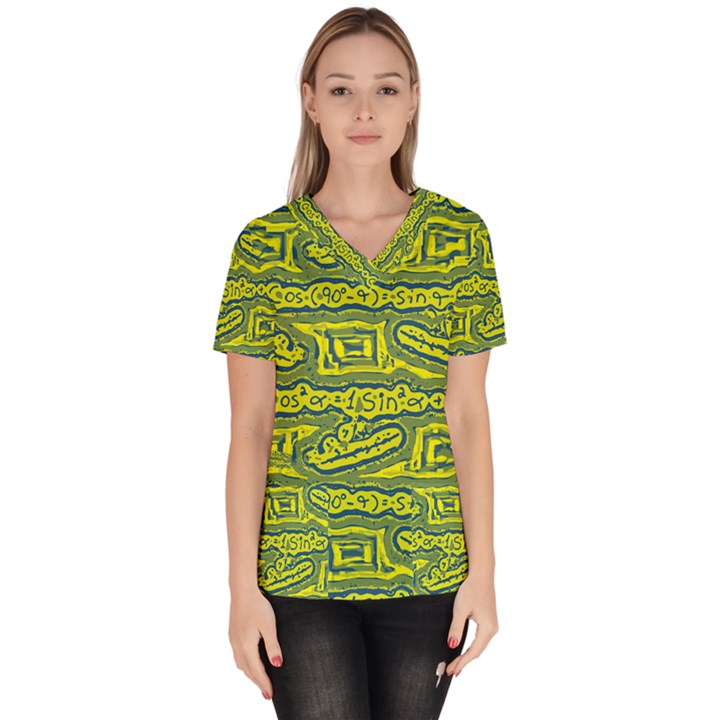 Abstract Background Graphic Women s V-Neck Scrub Top